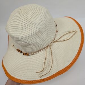Jacobson Orange And White Floppy Straw Sun Hat